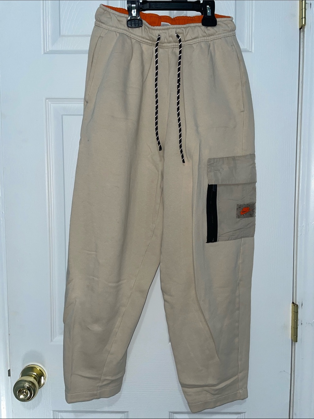 Beige Nike Cargo Sweatpants with Drawstring Waist